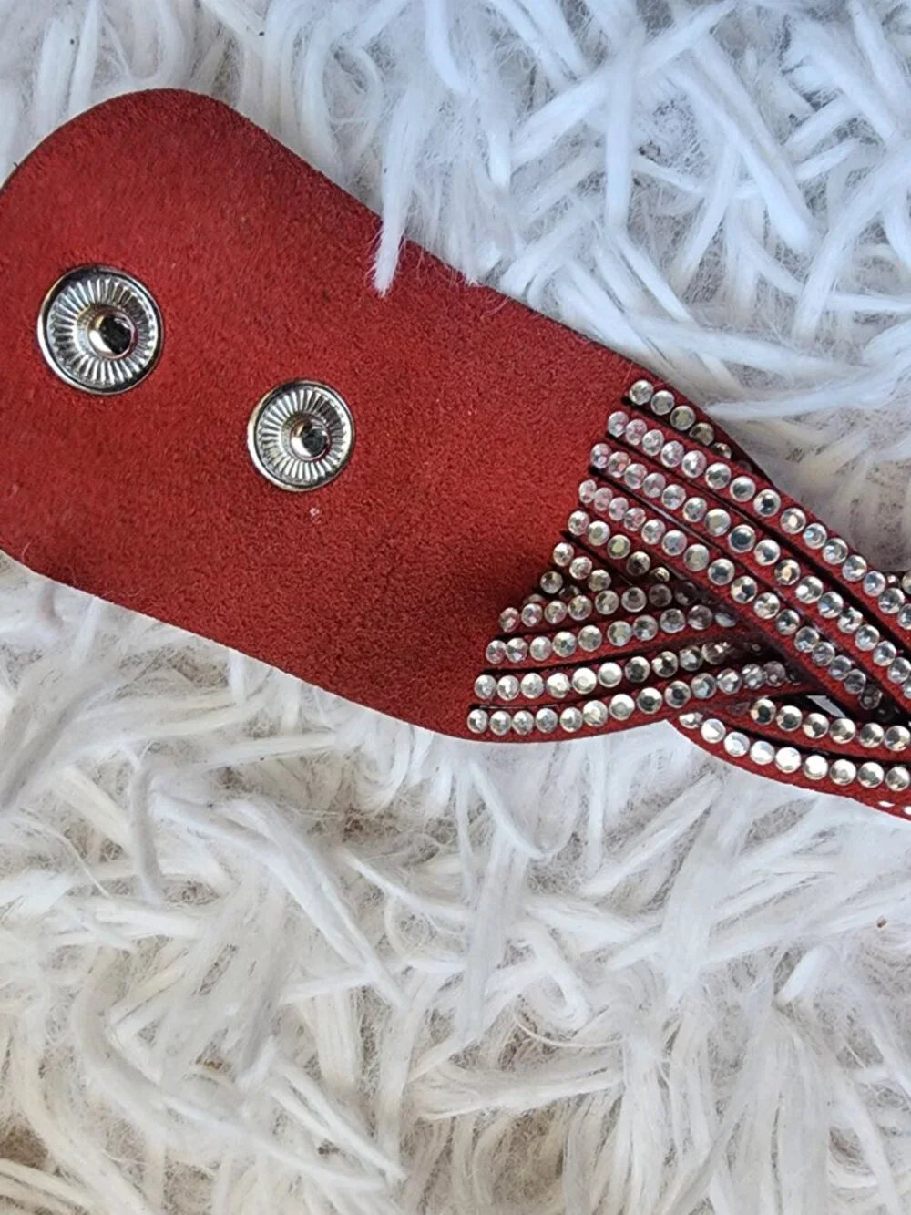 10/$10 - Boho Red Faux Leather Braided Rhinestone Snap Cuff